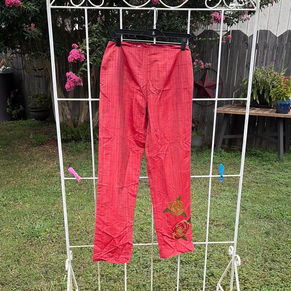 Red Silk Pants with Zipper